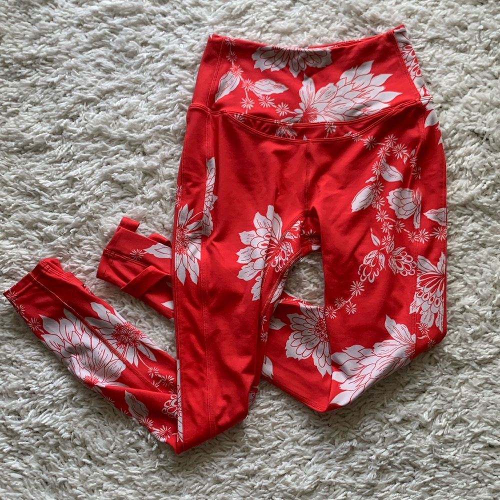 Free People RARE plaid prairie floral red ballet leggings